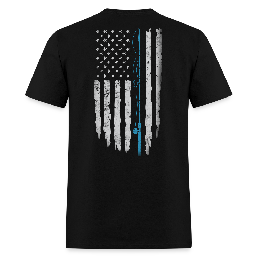 American Flag Patriotic Fishing Rod T-Shirt - black