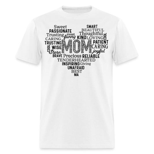 Heart Shaped Mom Appreciation Word Cloud Print T-shirt - white