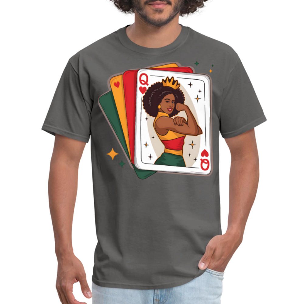 African American Queen Graphic Tee Black Queen Playing Card T-shirt - charcoal