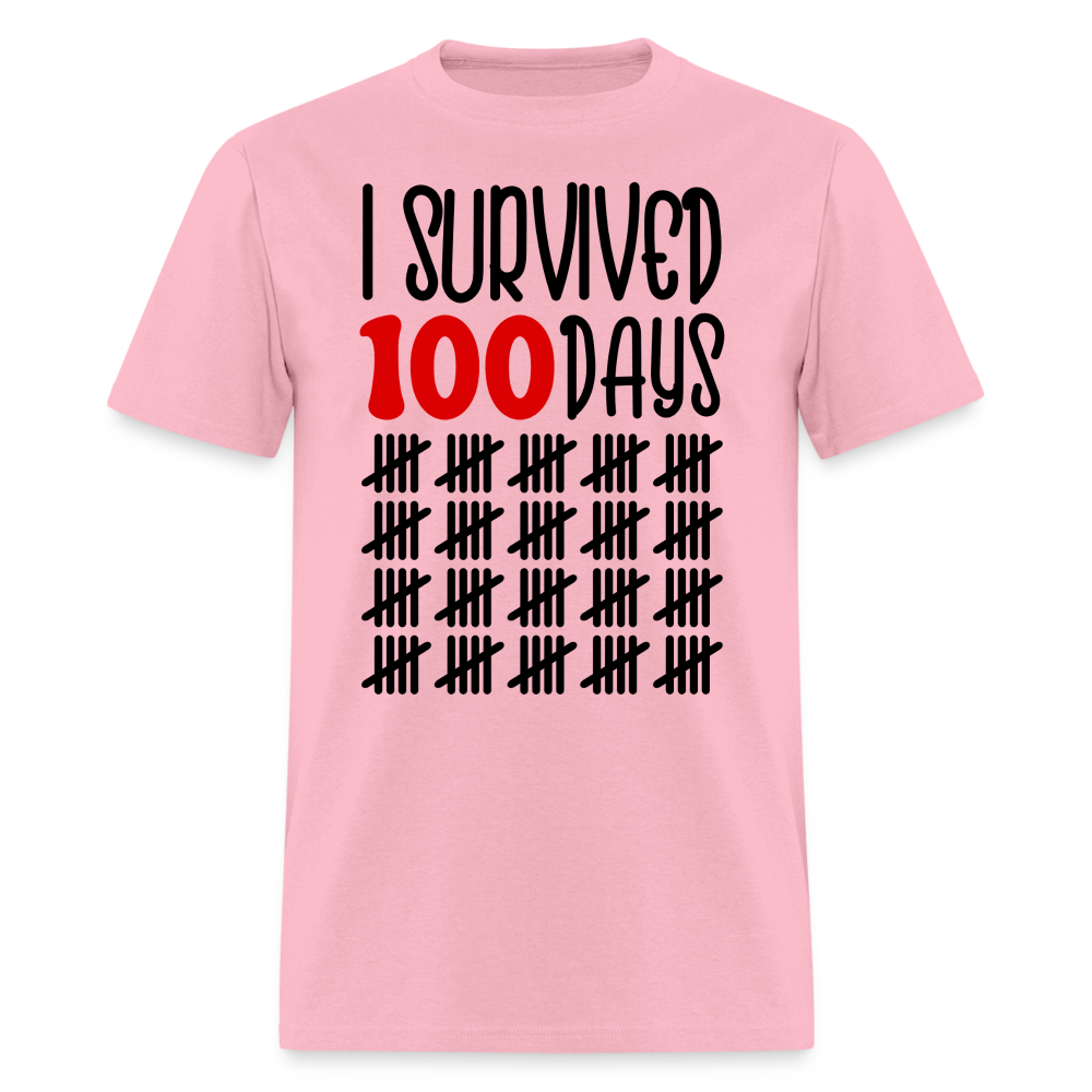 Funny 100 Days Survived School Tee Teacher Appreciation T-shirt - pink