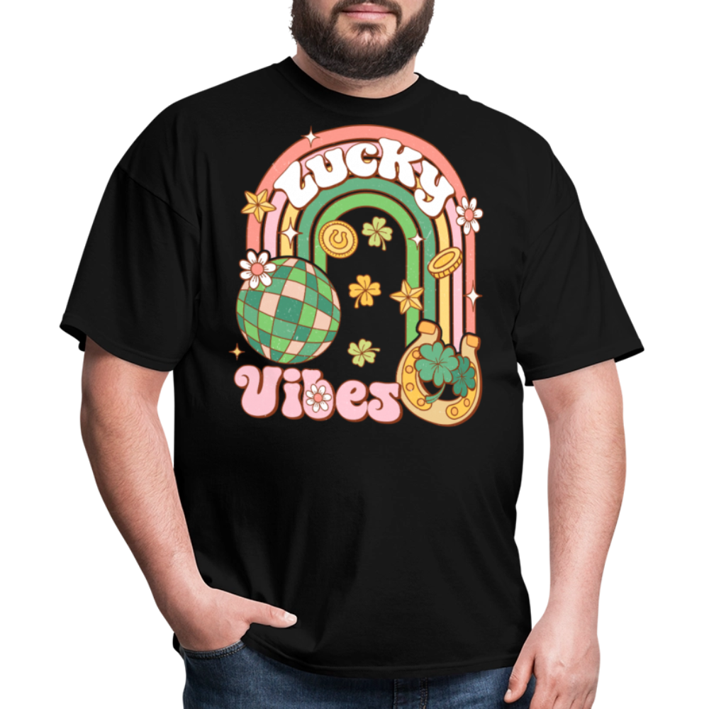 Retro Lucky Vibes Aesthetic T-shirt - black