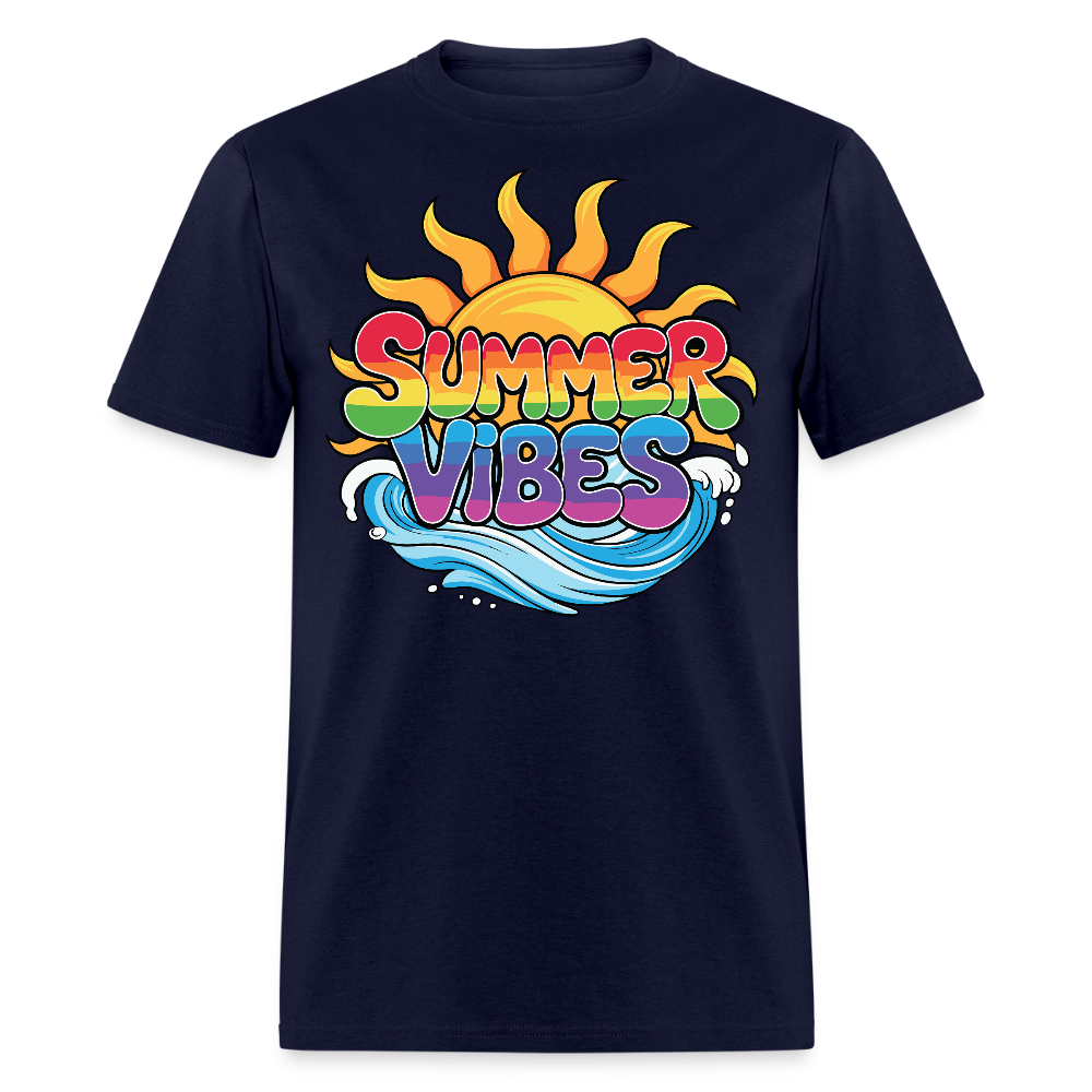 Summer Vibes Bright Sun And Ocean Wave T-shirt - navy