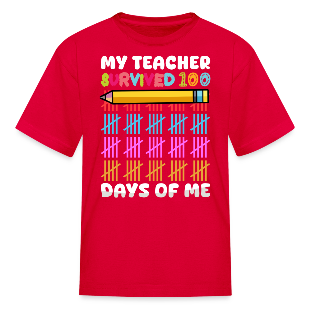 Teacher Survived 100 Days Of School Cute Kids Milestone T-shirt - red