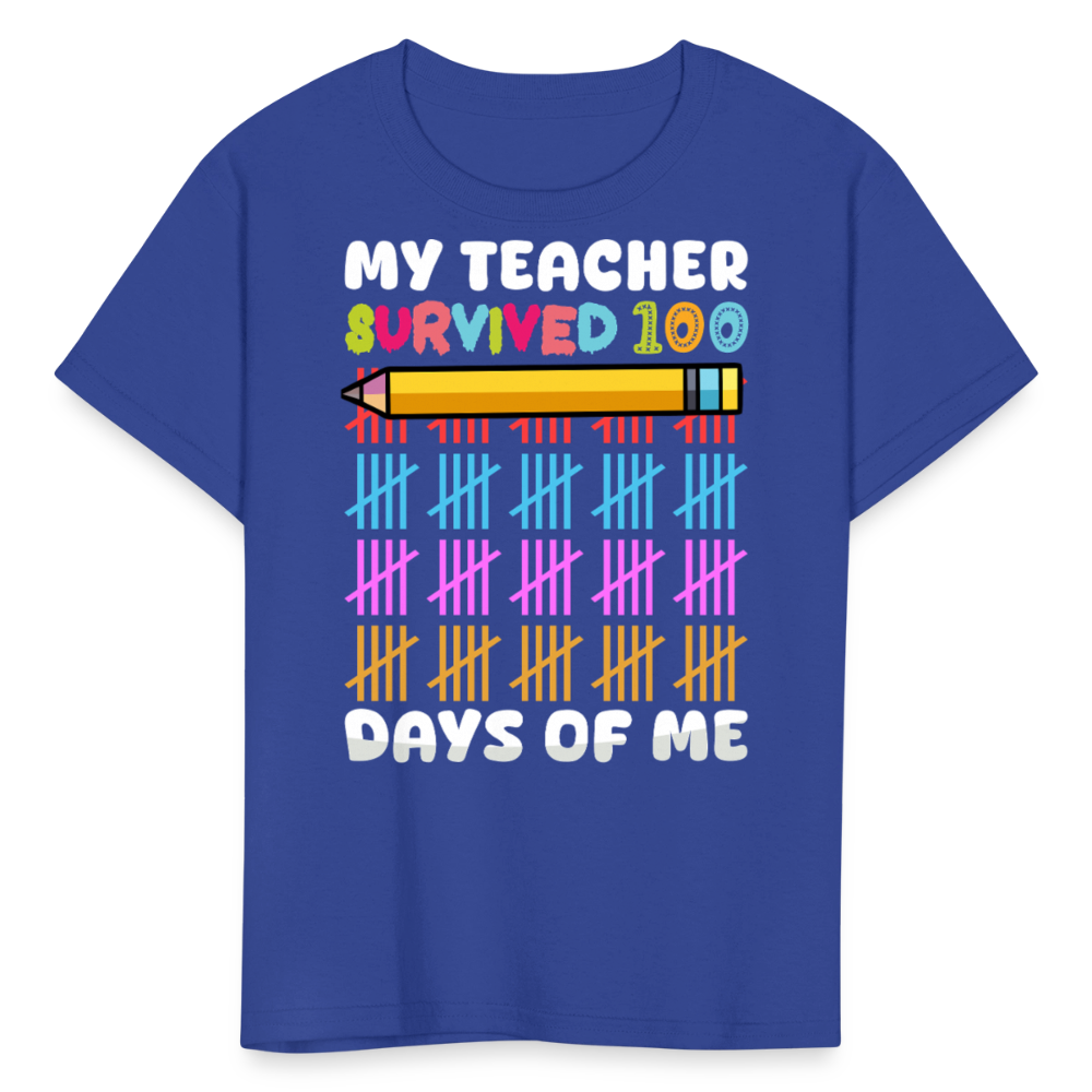 Teacher Survived 100 Days Of School Cute Kids Milestone T-shirt - royal blue