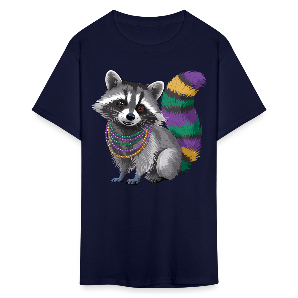 Cute Raccoon Mardi Gras Outfit With Beads Colorful Mardi Gras T-shirt - navy