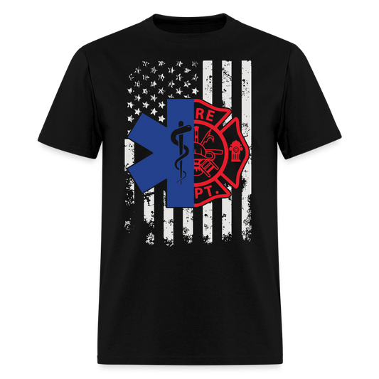 Firefighter EMS American Flag T-Shirt - black