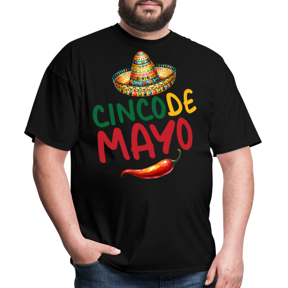 Mexican Sombrero And Chili Pepper Tee Cinco de Mayo Party T-shirt - black