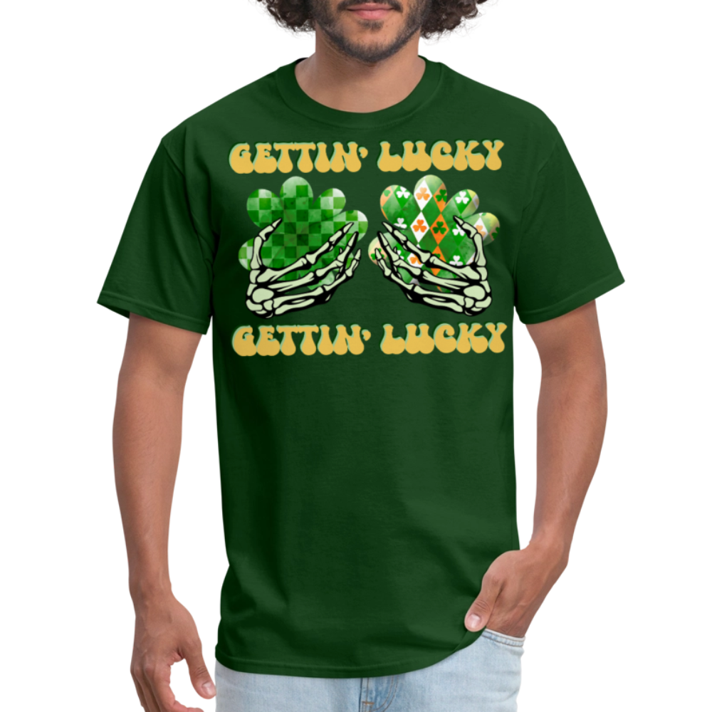 Gettin' Lucky St Patrick’s Day Skeleton T-shirt - forest green