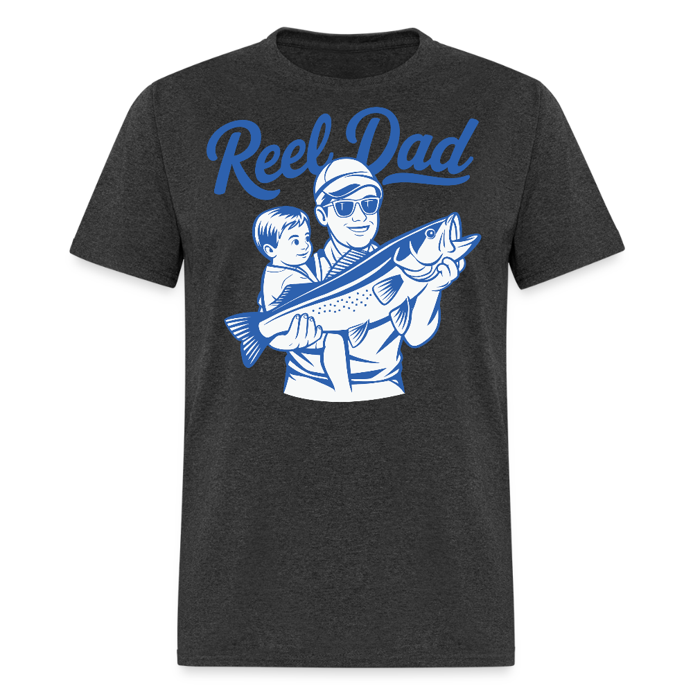 Father And Son Fishing Reel Dad T-shirt - heather black