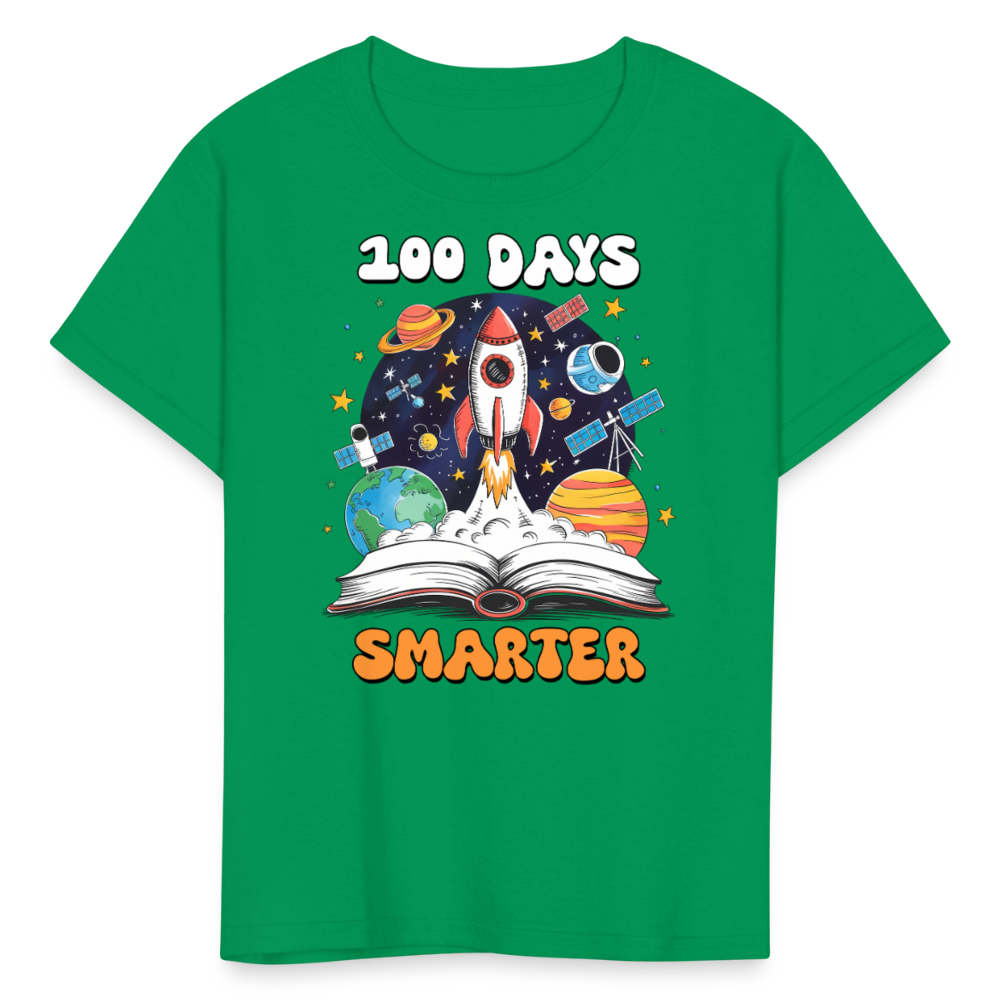 100 Days Smarter Space Themed STEM Learning Kids T-shirt - kelly green