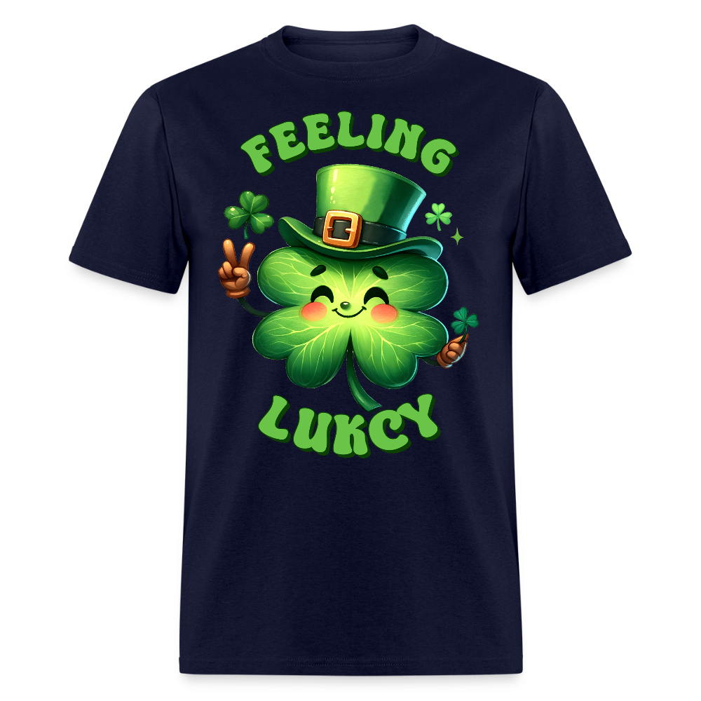 Funny Lucky Clover Graphic Tee Green Leprechaun Shamrock T-shirt - navy