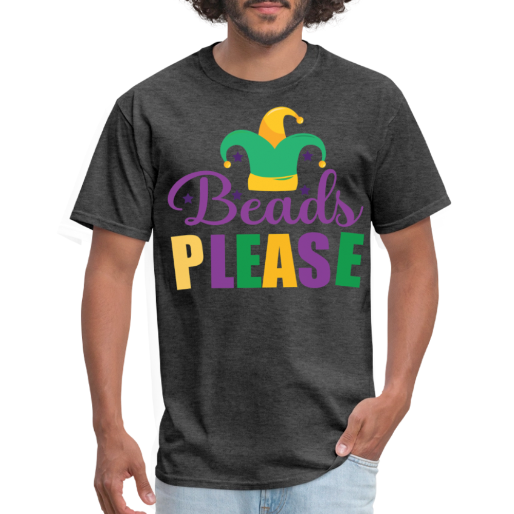 Jester Hat Festival Outfit Funny Mardi Gras Bead Catching T-Shirt - heather black