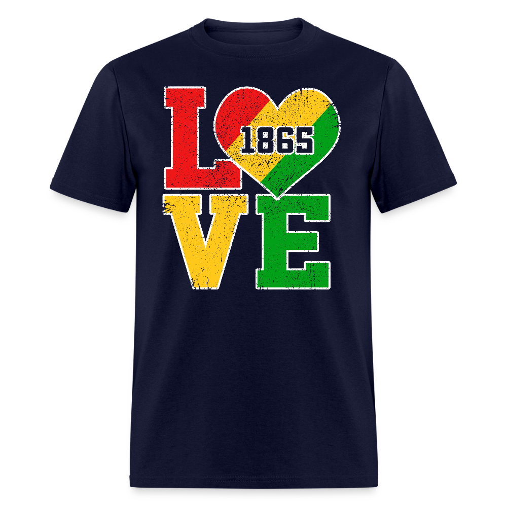 Juneteenth 1865 Tee With African Pride Afrocentric Heart T-shirt - navy
