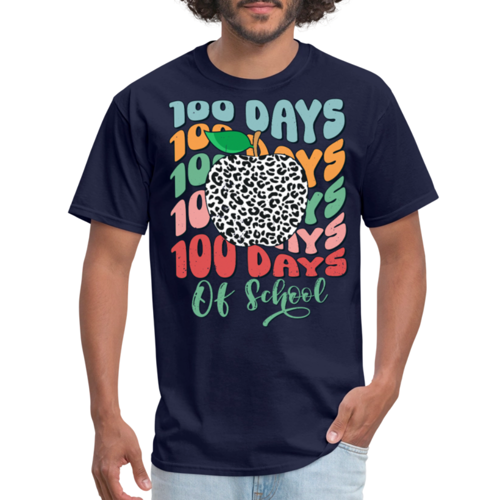 Leopard Print 100 Days of School Tee 100th-day Celebration T-shirt - navy