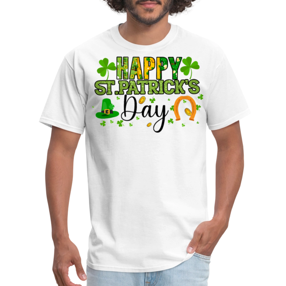 Irish-themed Holiday Graphic Tee Green Glitter St Paddy’s Day T-shirt - white