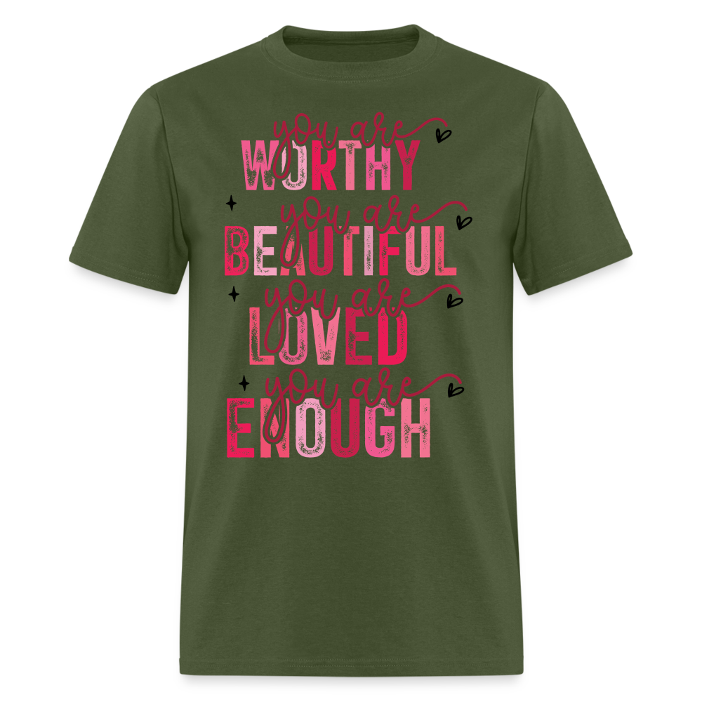 Self-Love Graphic Tee You Are Enough Motivational T-shirt - military green