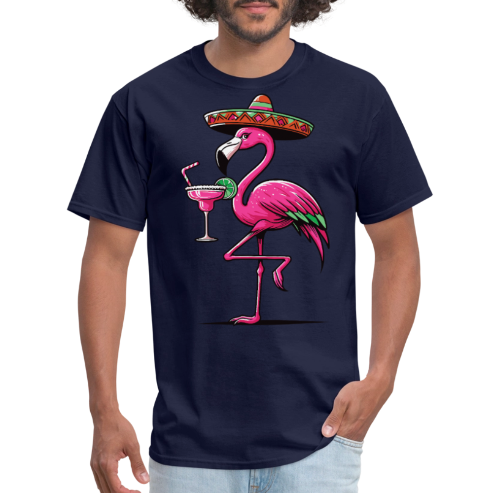 Tropical Flamingo Margarita Tee Pink Flamingo Drinking T-shirt - navy