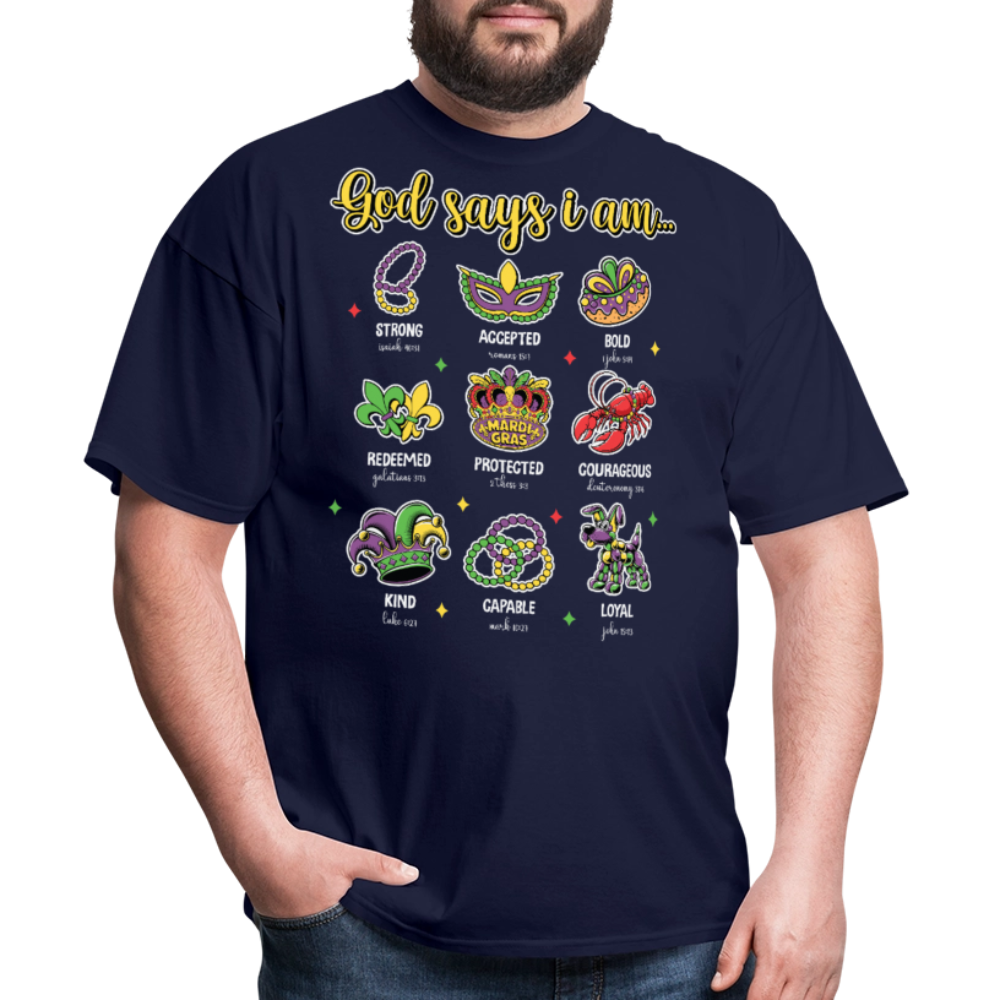 Religious Mardi Gras T-shirt With Bible Verses Christian Mardi Gras T-shirt - navy