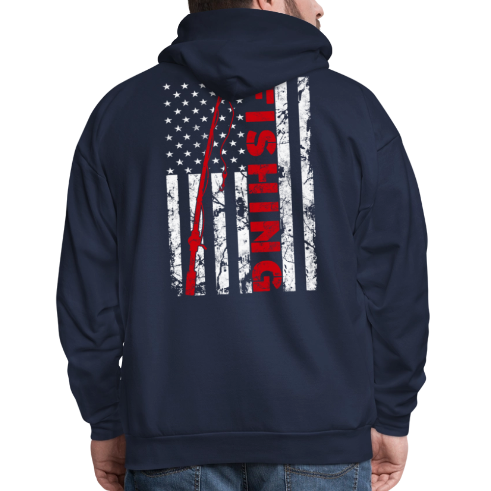 Distressed American Flag Fishing Gift For Dad Hoodie - navy