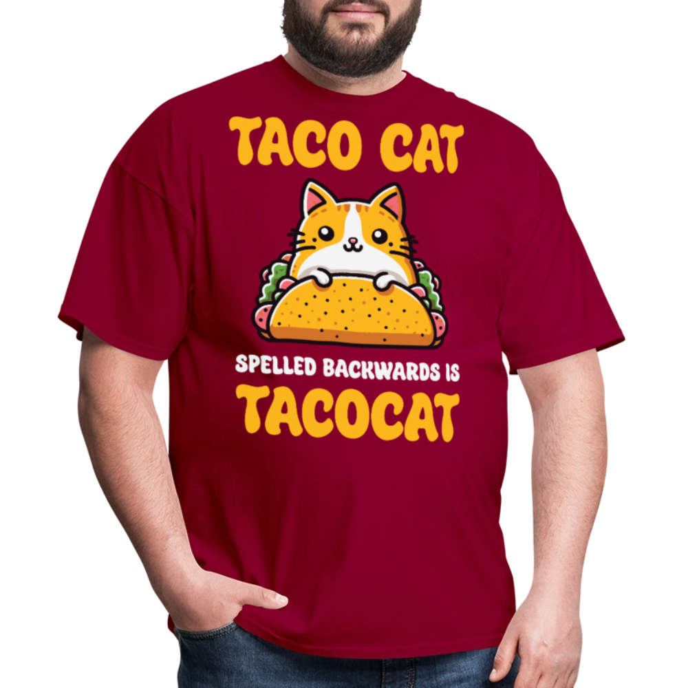 Cute Taco Cat Graphic Tee For Cat Lovers Funny Palindrome T-shirt - dark red