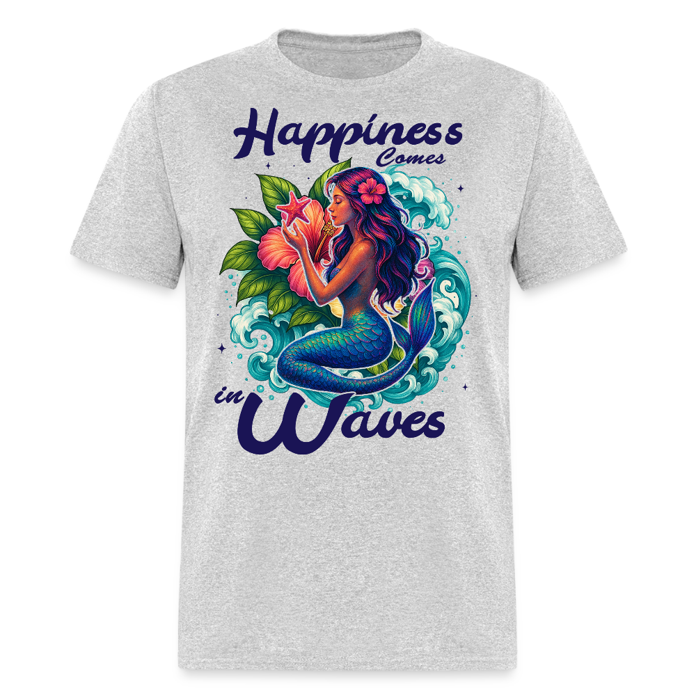 Happiness Comes In Waves Mermaid T-shirt - heather gray