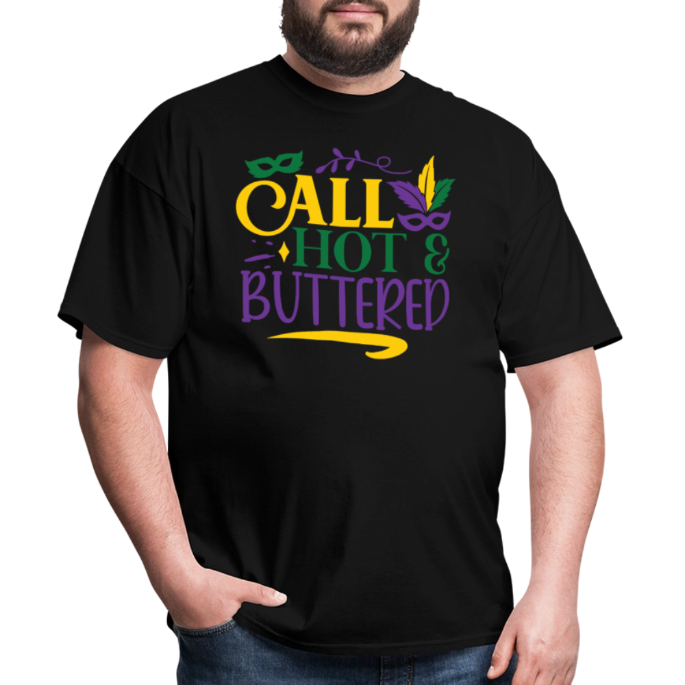 Funny Fat Tuesday Tee Hot & buttered Mardi Gras T-shirt - black