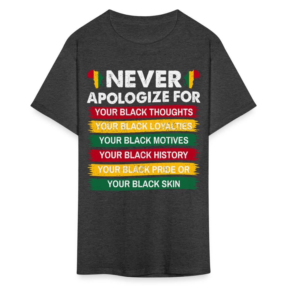 Empowerment Afrocentric Apparel Never Apologize Black Pride T-Shirt - heather black