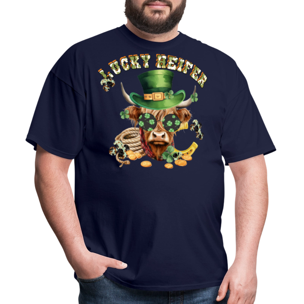 Lucky Heifer St Patrick’s Day Highland Cow Irish Lucky T-shirt - navy