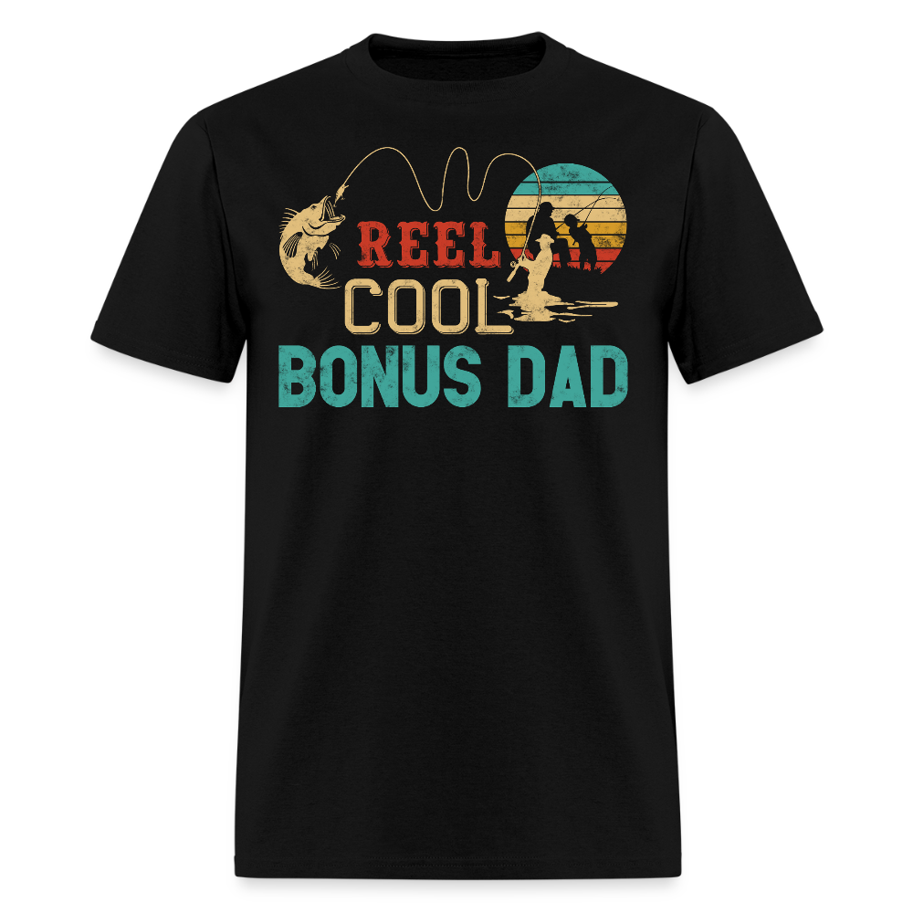 Reel Cool Bonus Dad Funny Fathers Day Fishing  T-shirt - black