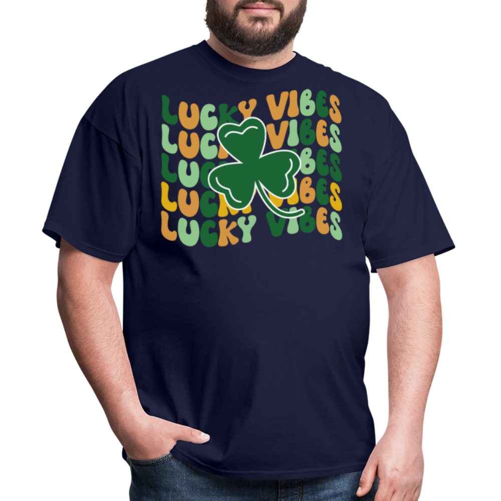 Retro Shamrock St Patrick’s Day Lucky Vibes T-shirt - navy