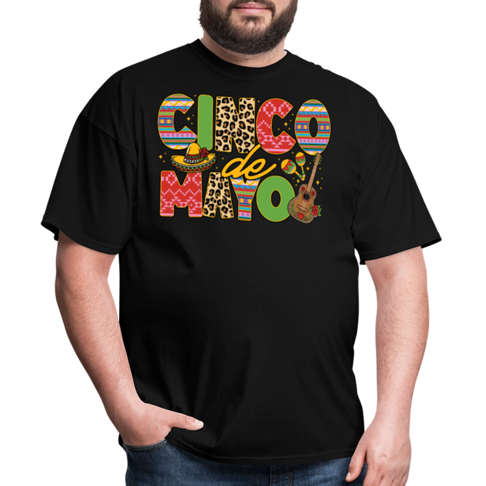 Leopard Print And Fiesta Design Cinco de Mayo T-shirt - black