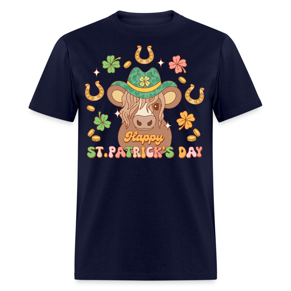 Cute Highland Cow St Patrick's Day T-shirt - navy