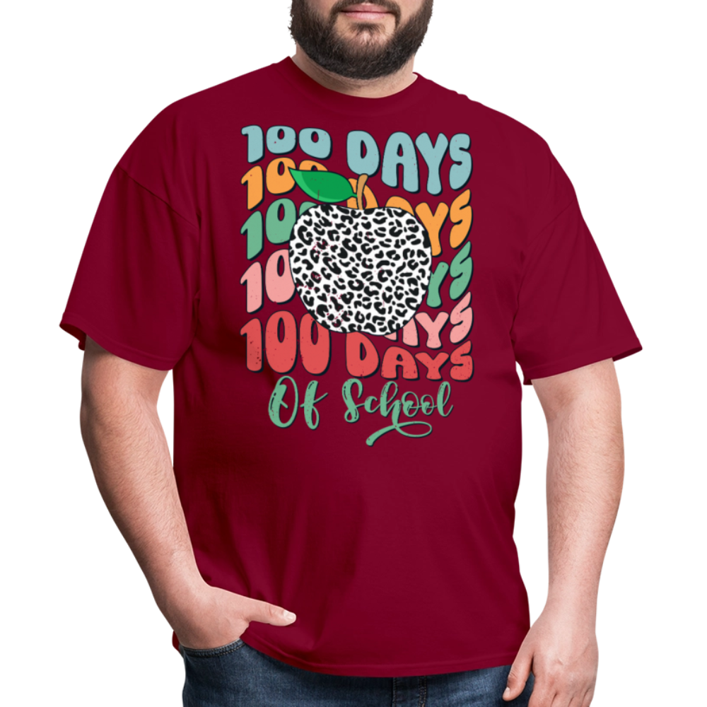 Leopard Print 100 Days of School Tee 100th-day Celebration T-shirt - burgundy