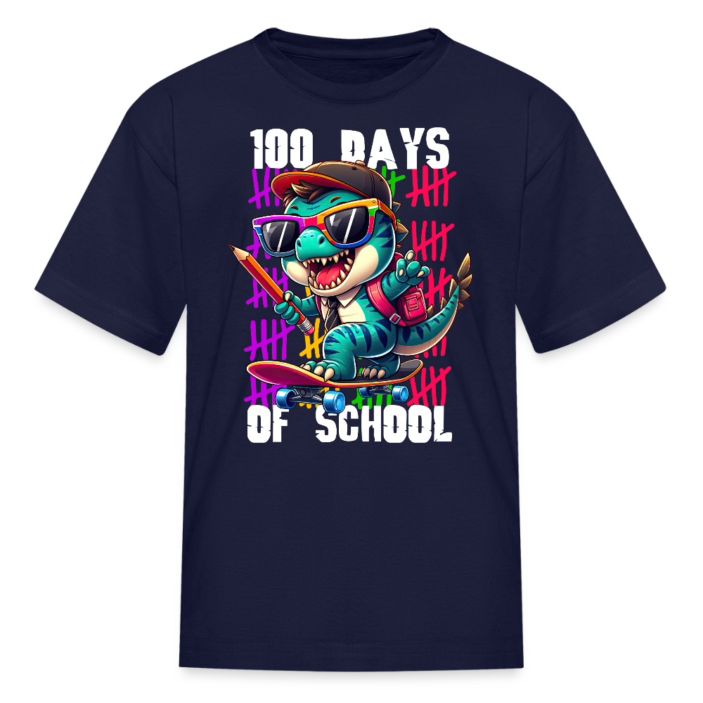 Dinosaur 100th day of school Tee Skater Dinosaur Kids School T-shirt - navy