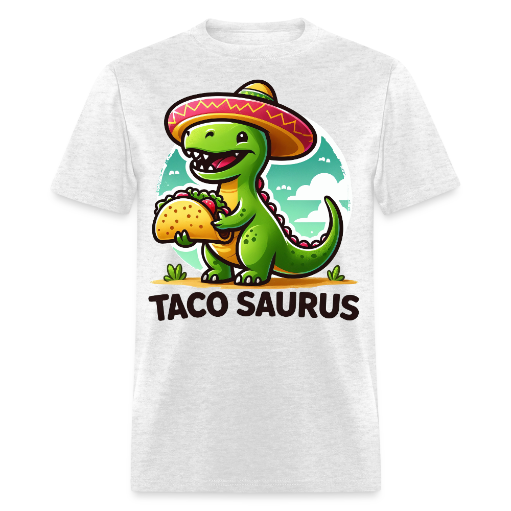 Cute Dino Holding A Taco Graphic Tee Funny Dinosaur Taco T-shirt - light heather gray