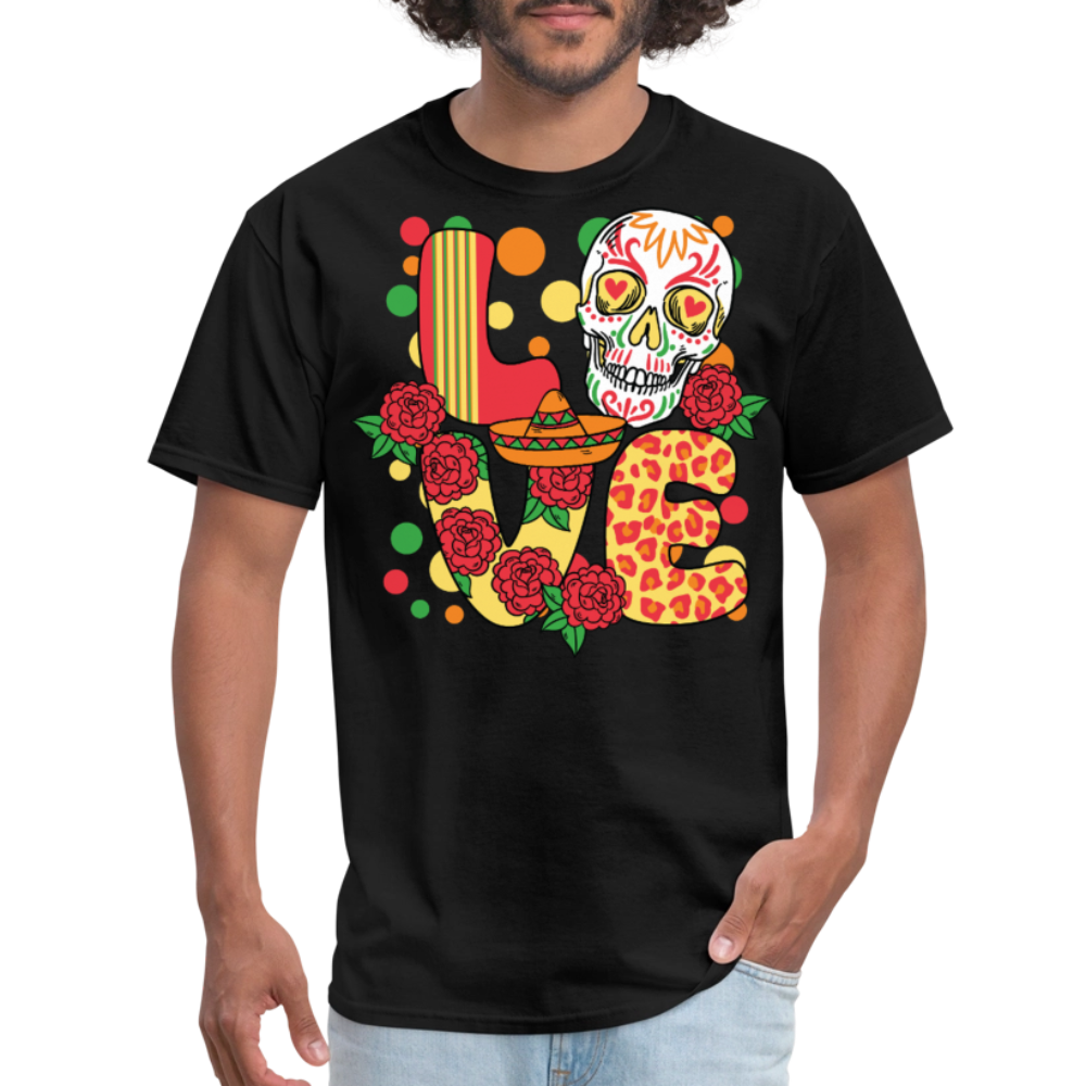 Day Of The Dead Skull Tee Mexican Heritage Floral Skull T-shirt - black