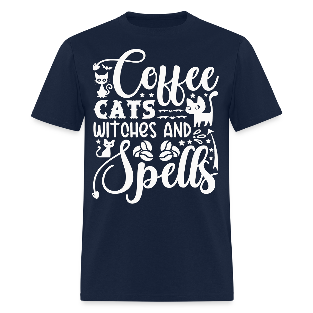 Coffee Lovers Witches and Cats T-Shirt - navy