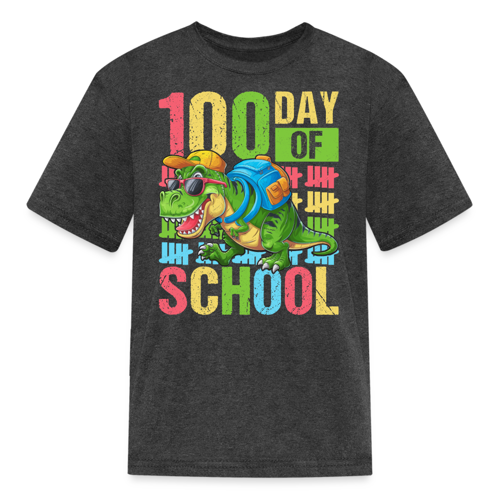 100 Days of School Tee for Kids Funny Dinosaur T-shirt - heather black