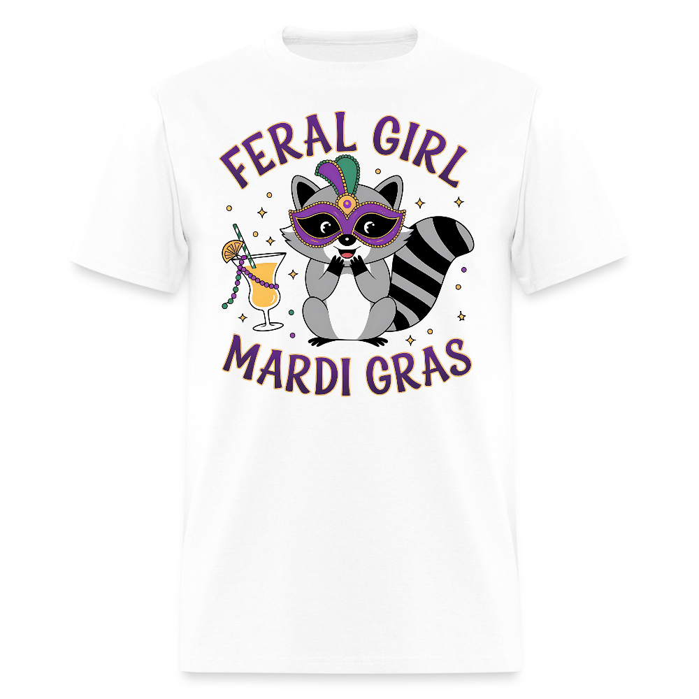 Feral Girl Mardi Gras Shirt Party Animal Raccoo T-shirt - white