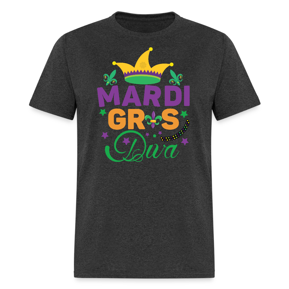 Mardi Gras Diva Shirt For Women Carnival Jester Crown T-shirt - heather black