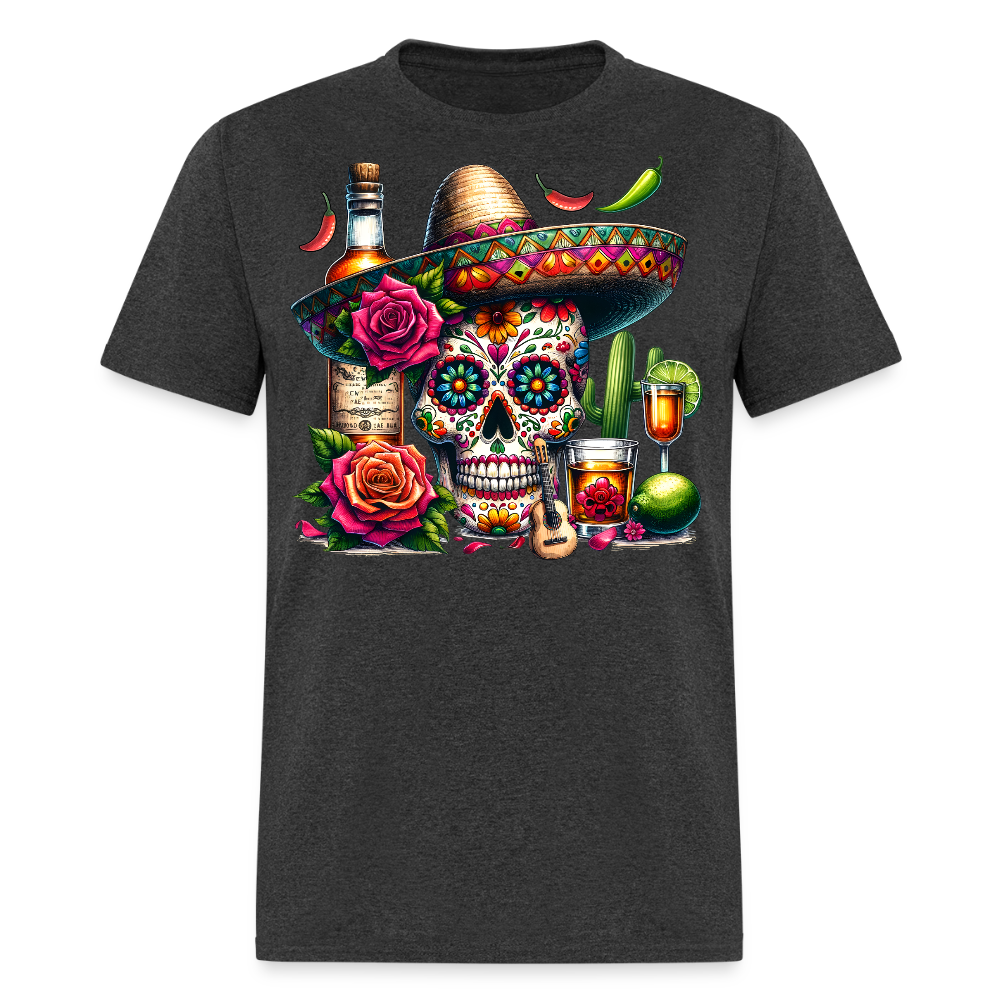 Colorful Mexican Skull Shirt Day Of The Dead Sugar Skull T-shirt - heather black