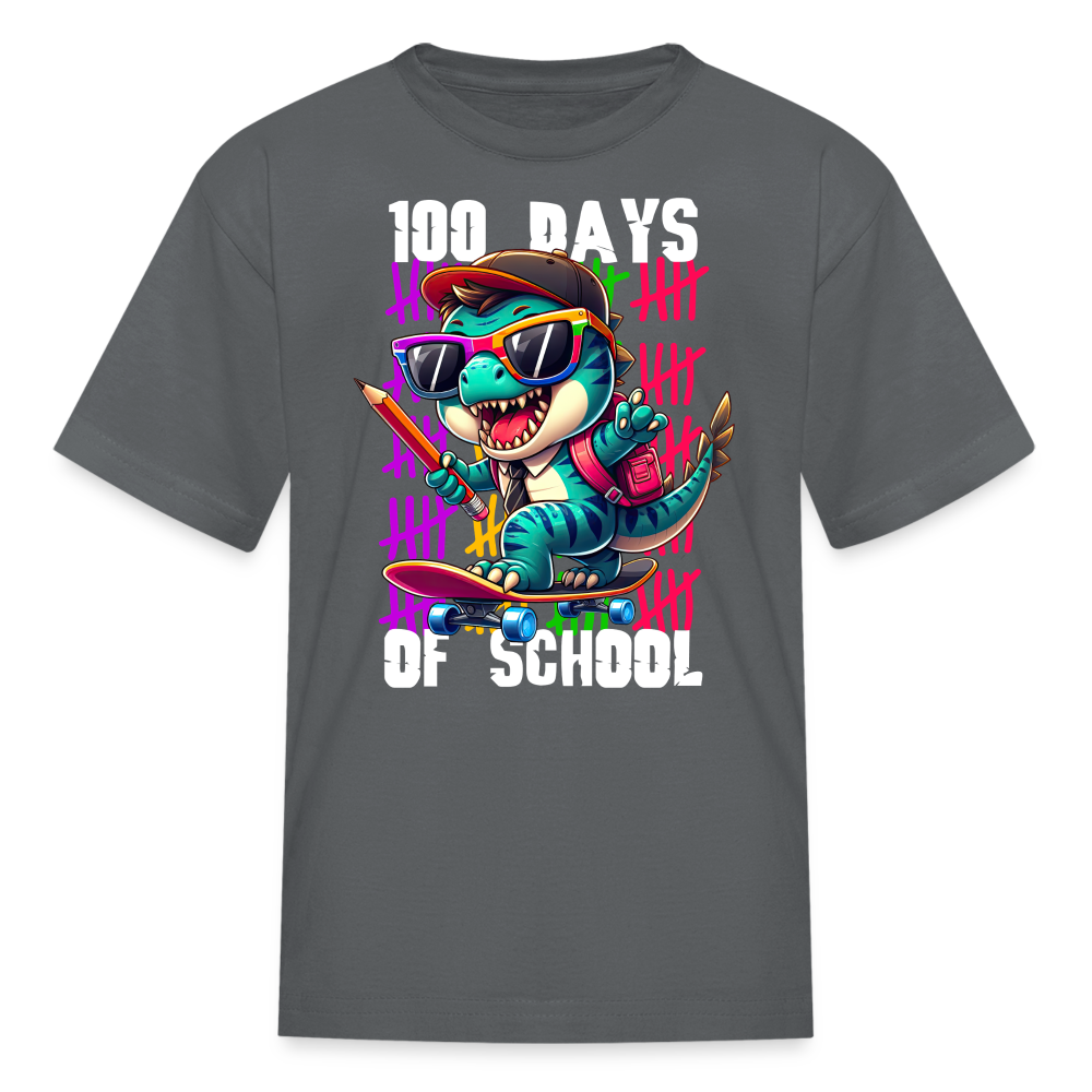 Dinosaur 100th day of school Tee Skater Dinosaur Kids School T-shirt - charcoal