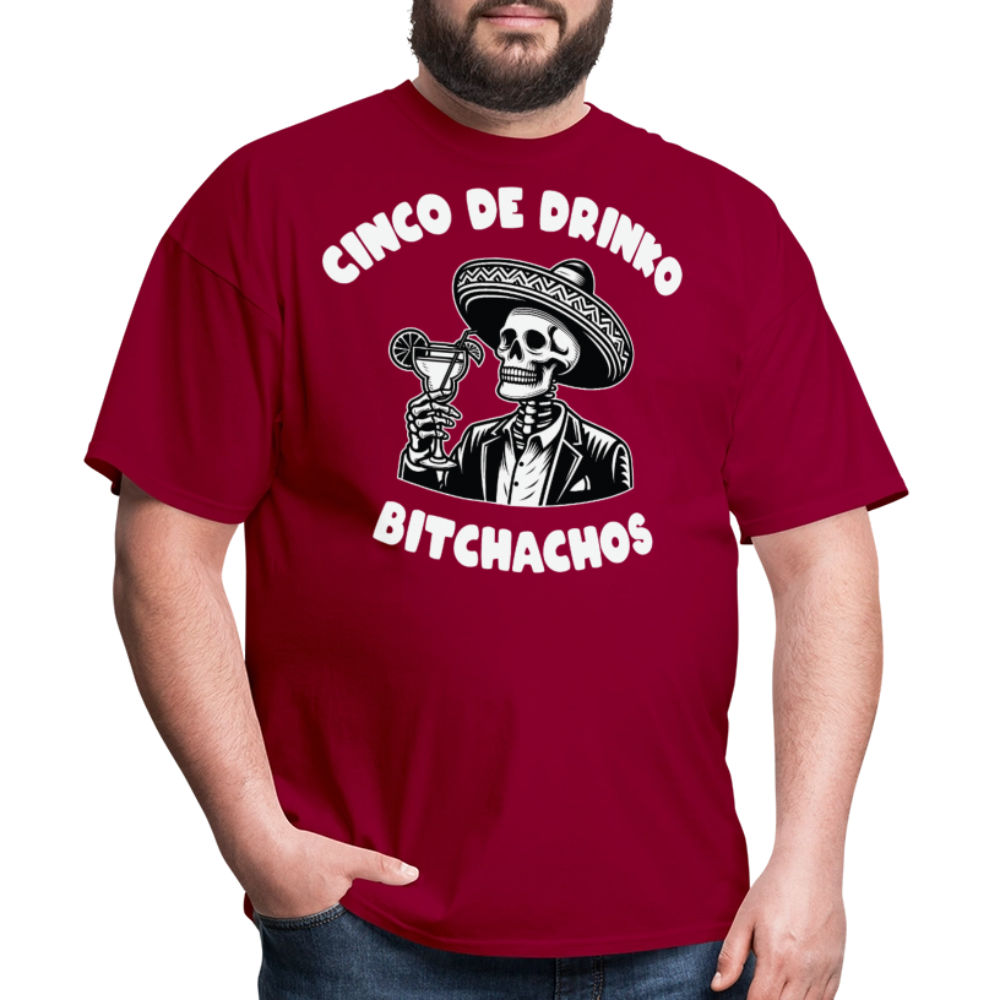 Cinco de Drinko Graphic Tee Skeleton Drinking Margarita T-shirt - dark red