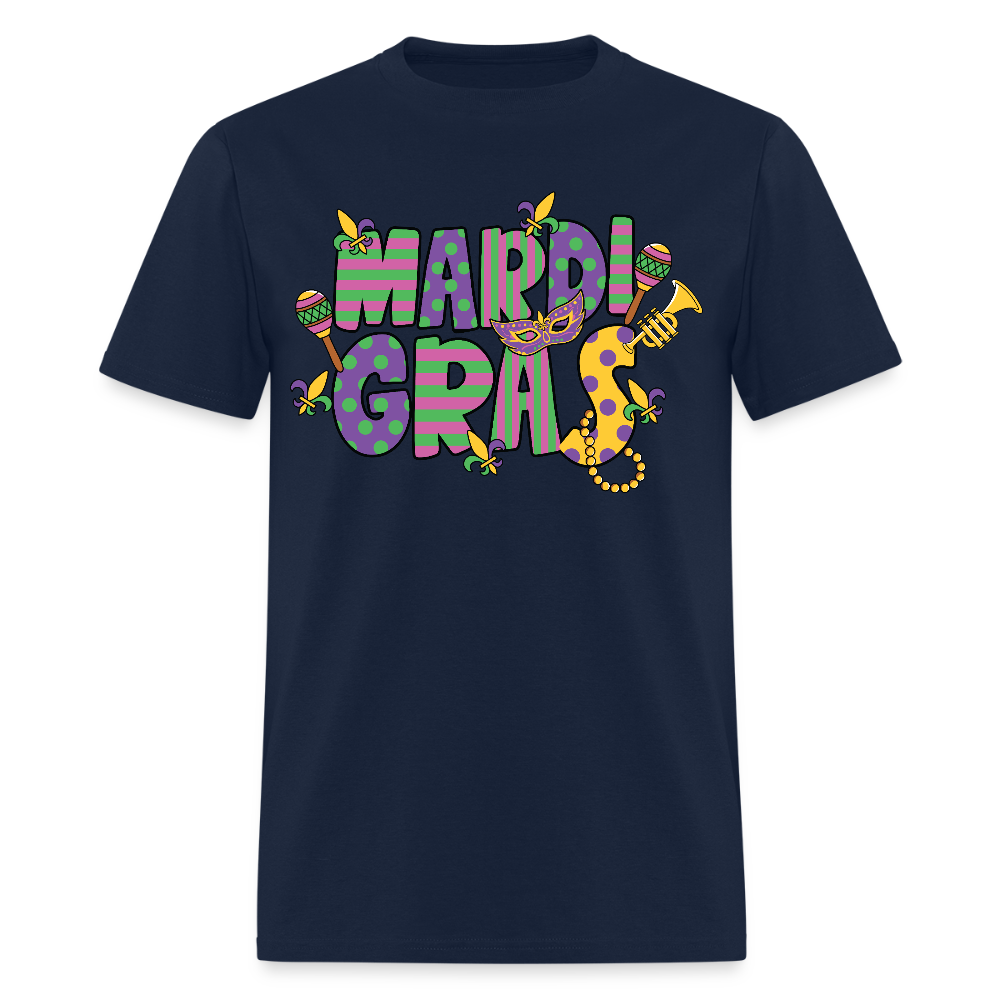 Retro-style Mardi Gras Carnival Tee New Orleans Mardi Gras Party T-shirt - navy