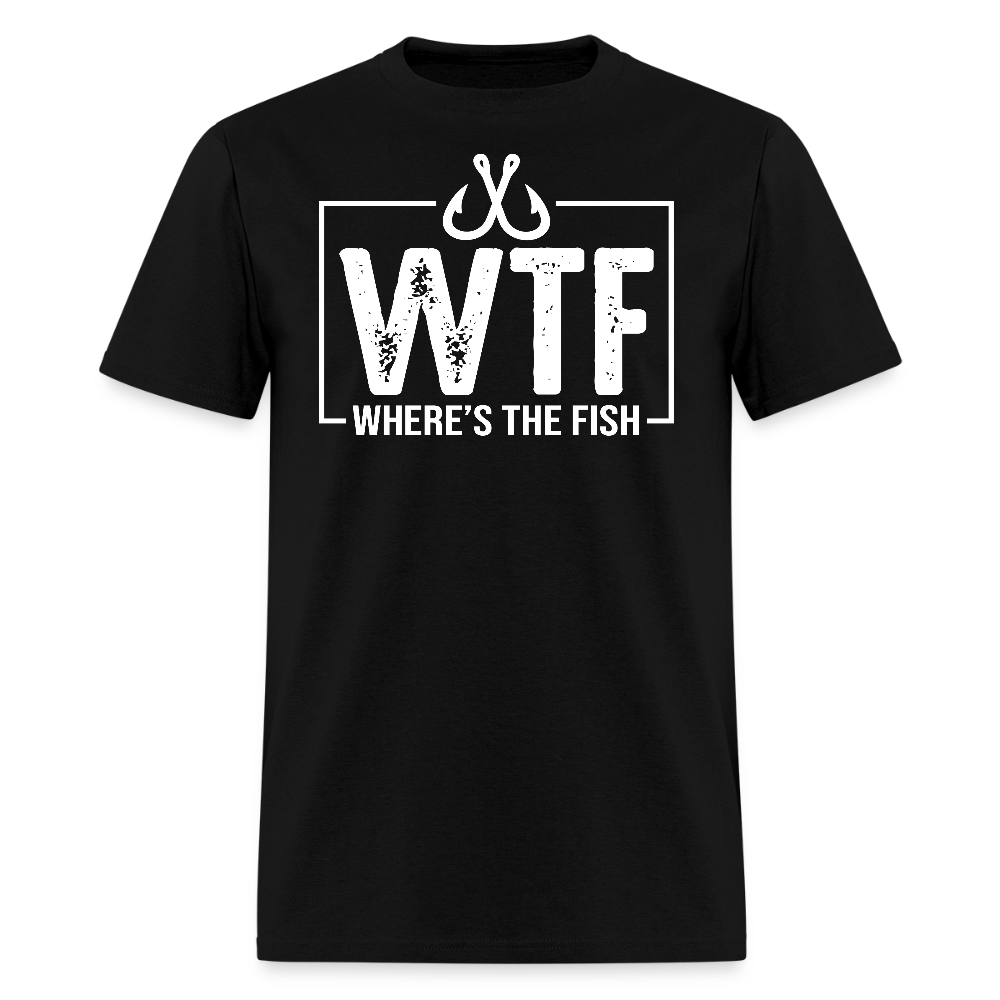 WTF Where’s The Fish Funny Fishing T-Shirt - black