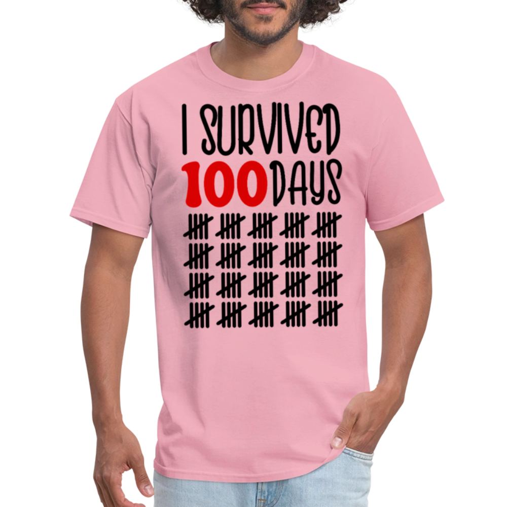 Funny 100 Days Survived School Tee Teacher Appreciation T-shirt - pink