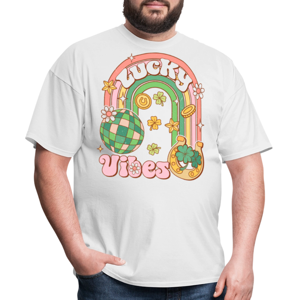 Retro Lucky Vibes Aesthetic T-shirt - white