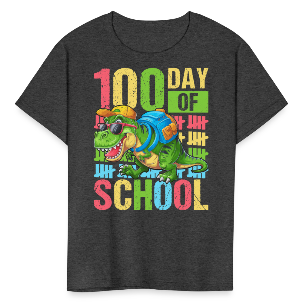 100 Days of School Tee for Kids Funny Dinosaur T-shirt - heather black