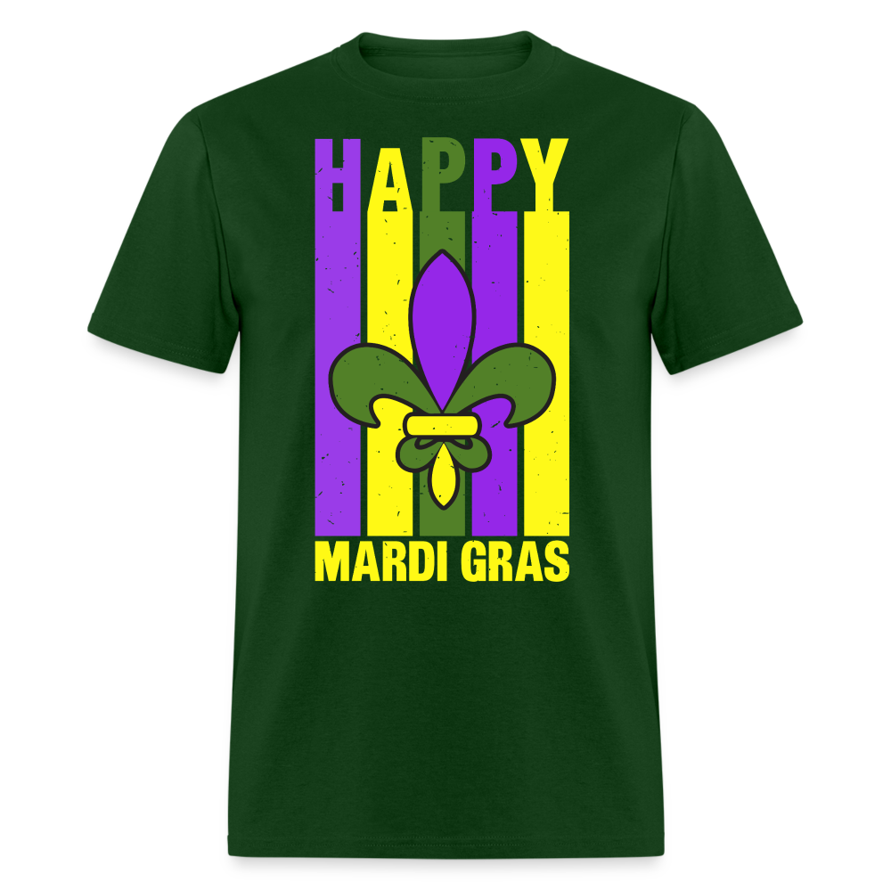 Happy Mardi Gras Graphic Tee Funny and Festive Mardi Gras T-Shirt - forest green