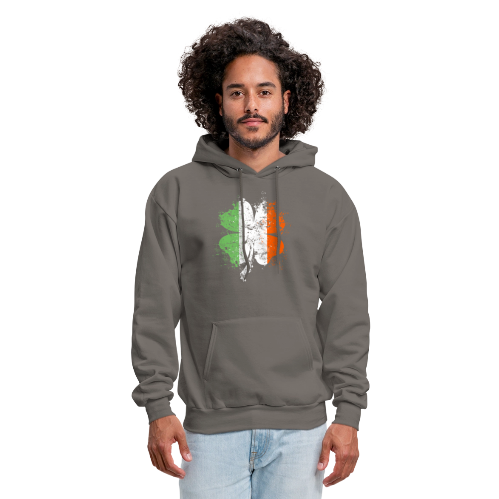 Irish Distressed Shamrock ST Patrick's Day Men's Hoodie - asphalt gray